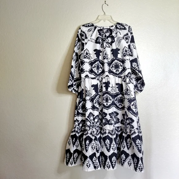 CHICO’S Puff Sleeve Tiered Maxi Dress Pockets Poplin Floral Boho Sz 14 - Picture 8 of 10